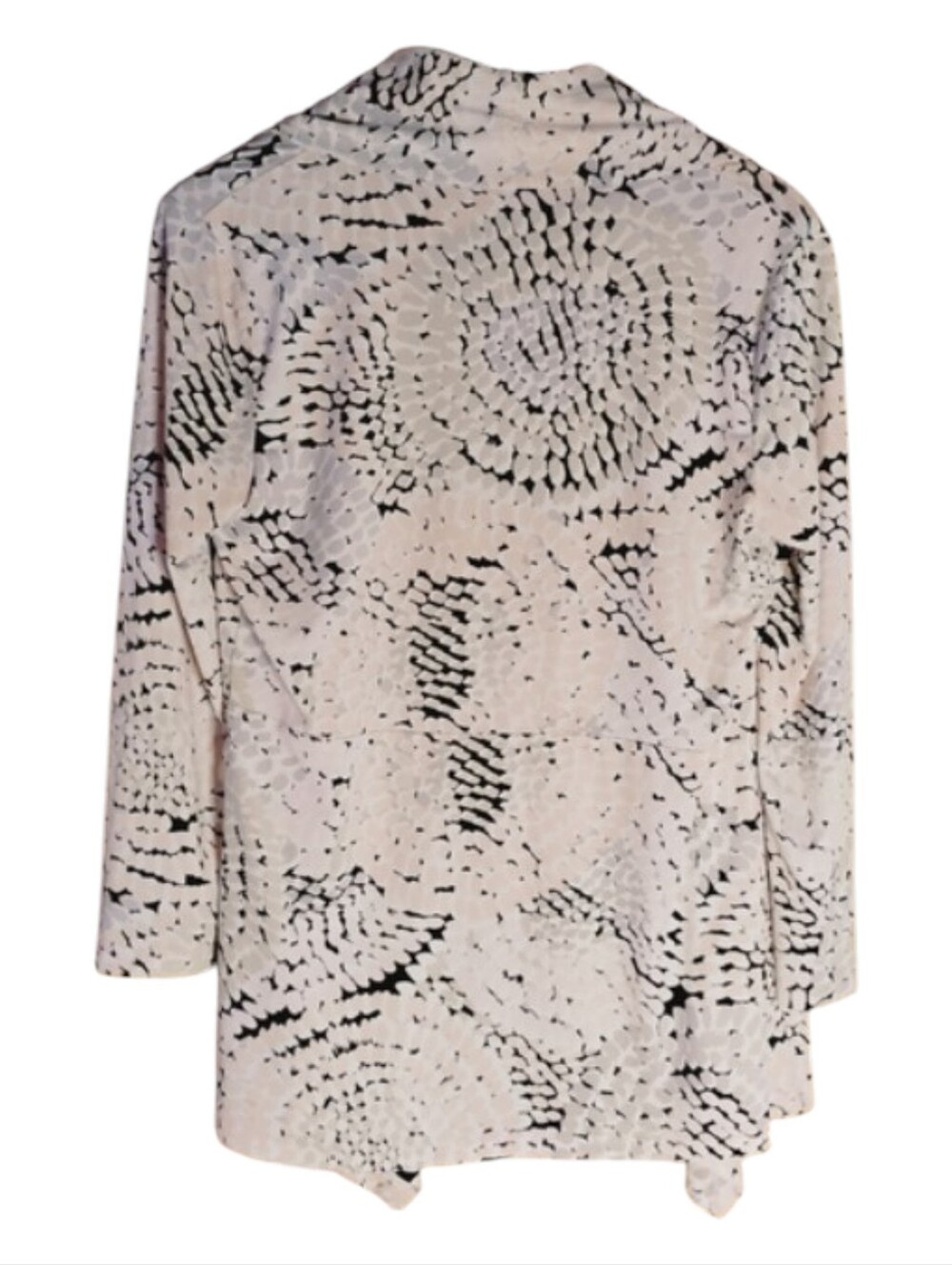Kasper Black and Pink White Abstract Open-Front Waterfall Cardigan Sz M - Picture 2 of 5